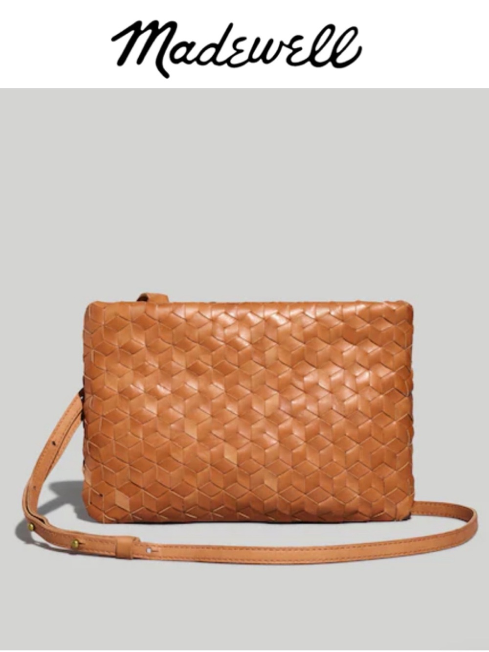 MADEWELL THE PUFF WOVEN LEATHER CROSSBODY BAG DESERT CAMEL ADJUSTABLE STRAP NWT